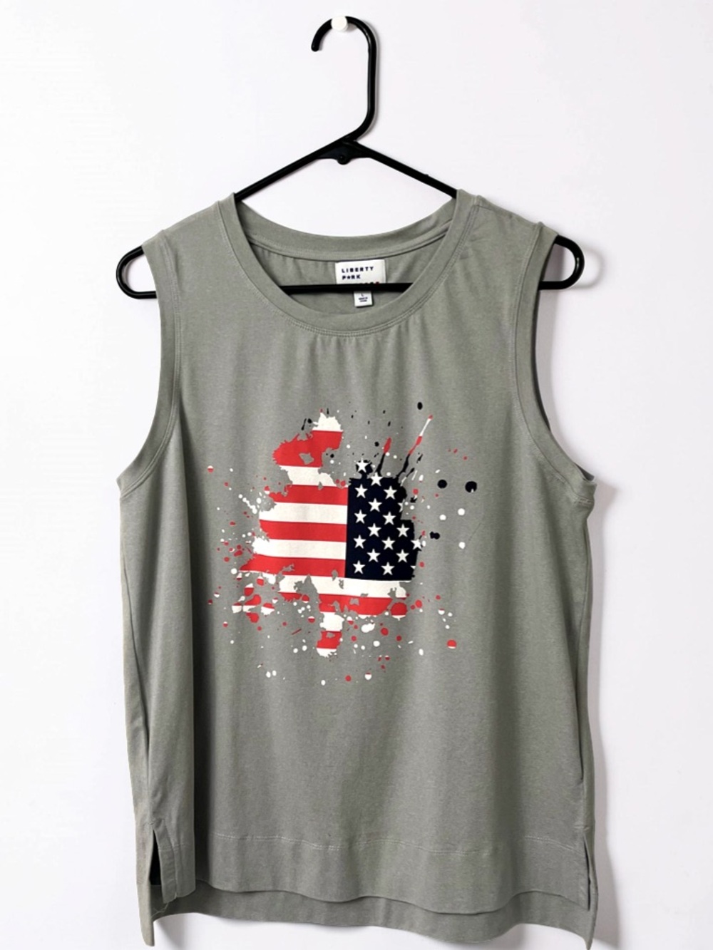 Liberty Park Women's American Patriotic Paint Splatter Tank Top